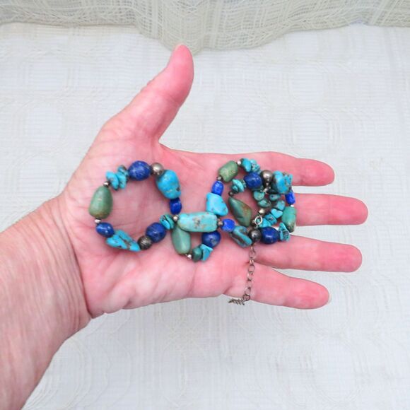 Blue and Turquoise Bead Necklace, Vintage Howlite and Dyed Agate Necklace Women - Picture 4 of 5